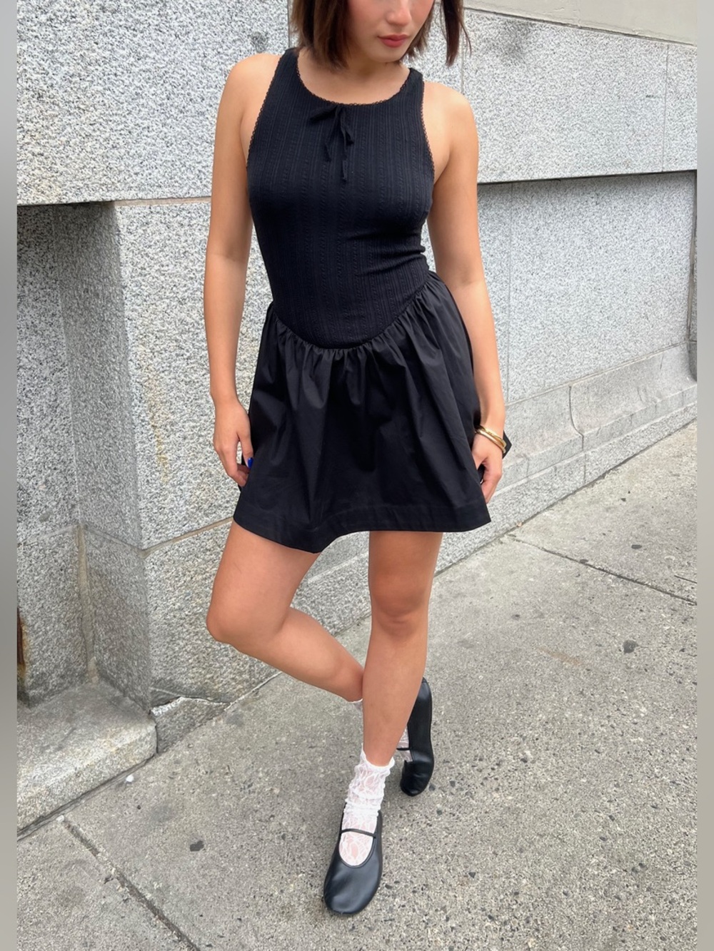 For Love and Lemons Billie Pointelle Mini Dress in Black